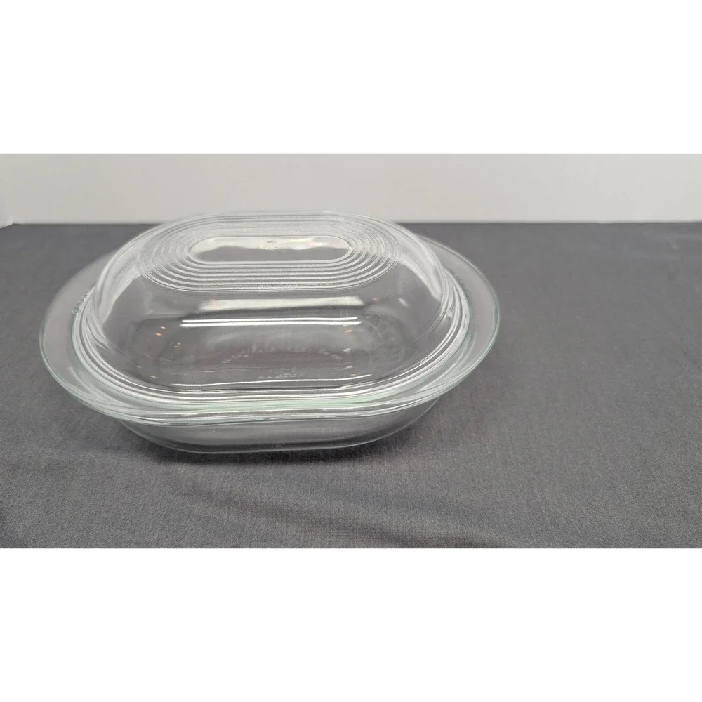Pyrex Oval Refrigerator Dish 602-B 602-C Clear Ribbed Glass Lid Vintage Storage